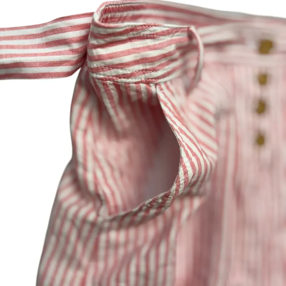Talbots Linen Tie Waist Skirt Mini Midi Pink White Striped Skirt Size 10